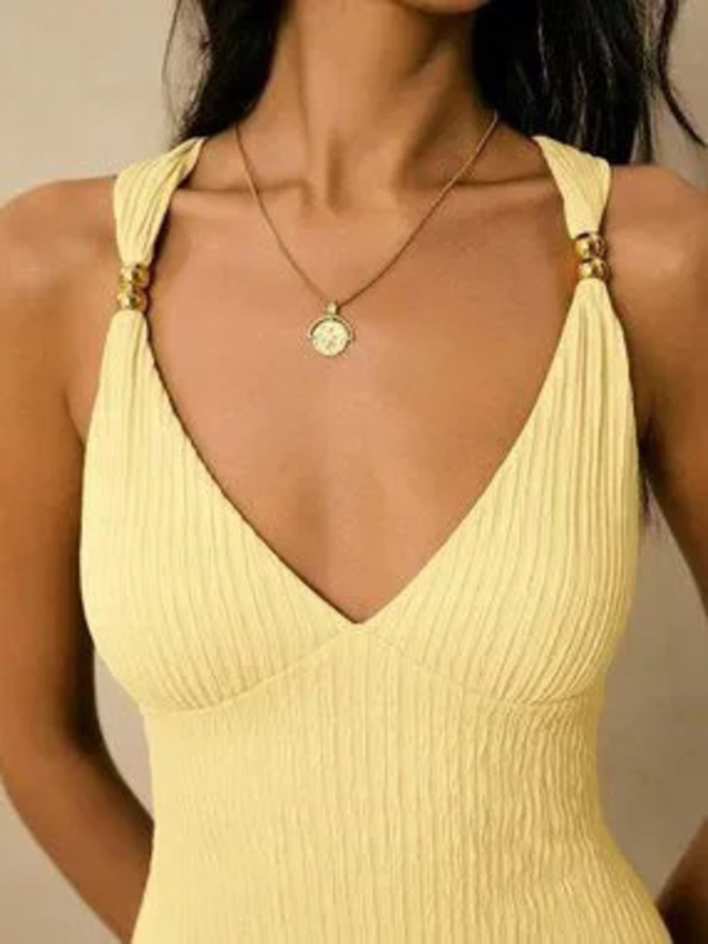 ZARA Light Yellow Sexy Women's Sweetheart Neck Fitted Elegant Sleeveless Dress - Picture 4 of 7